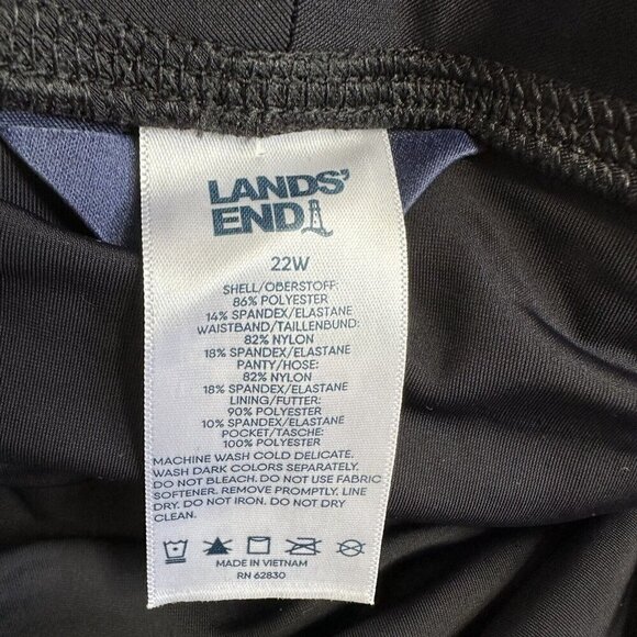 Lands End Swim Shorts Black White Floral 22W Quick Dry Stretch Pockets - Picture 5 of 10